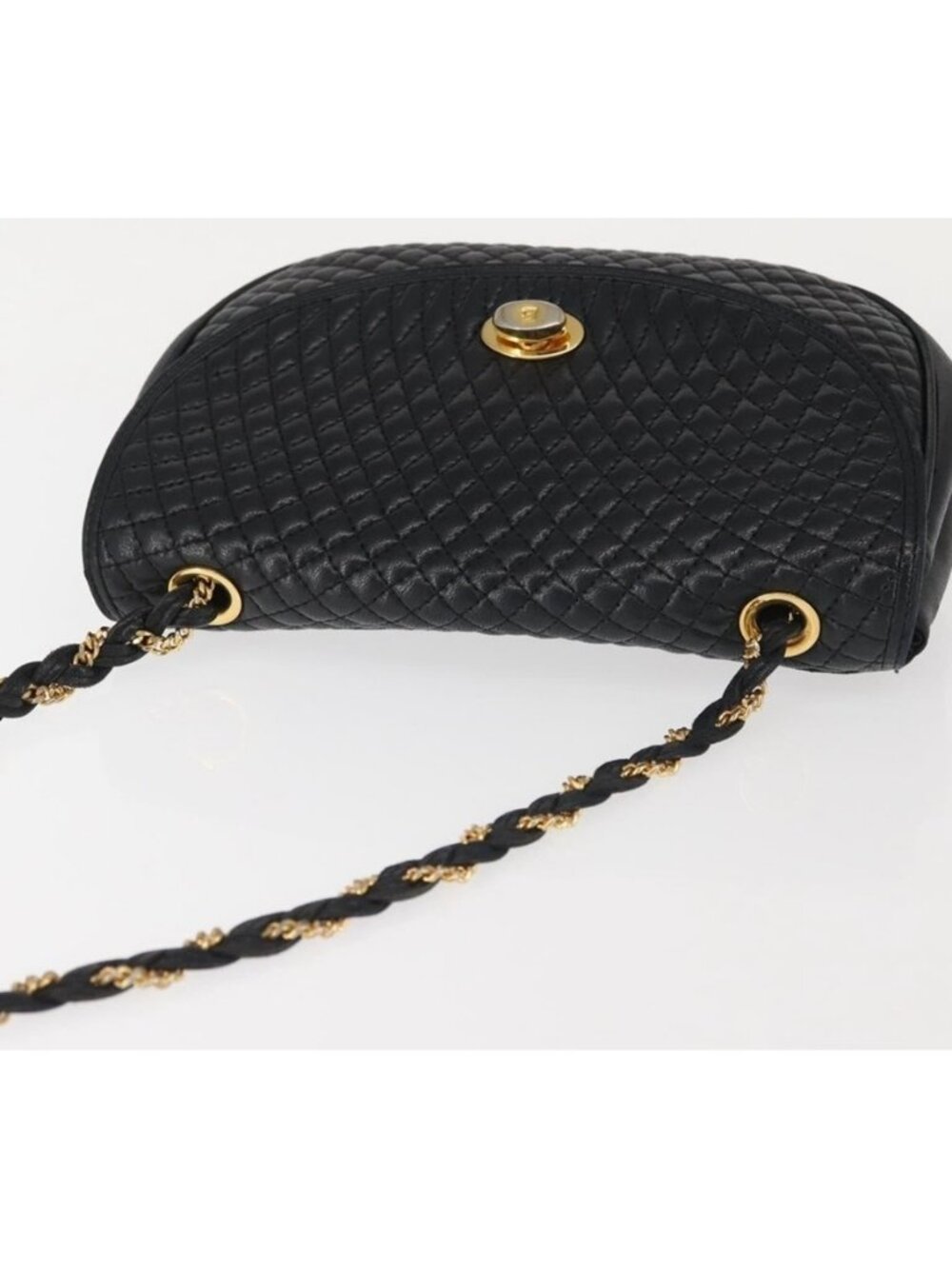 Authentic BALLY Chain Shoulder Bag Leather Black Gold - Picture 15 of 16